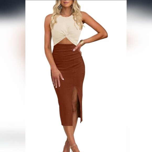 Elegant Brown Midi Dress - Picture 1 of 8
